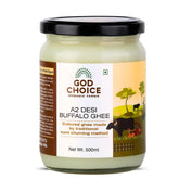 Organic A2 Desi Buffalo Ghee By God Choice Organic Farms | High In Protein Fiber Healthy Desi Ghee For Brain Function | (500ml) 16.9 Ounce | Jar Pack
